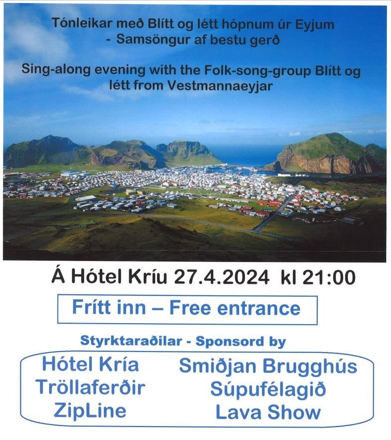 Tónleikar með Blítt og létt hópnum úr Eyjum