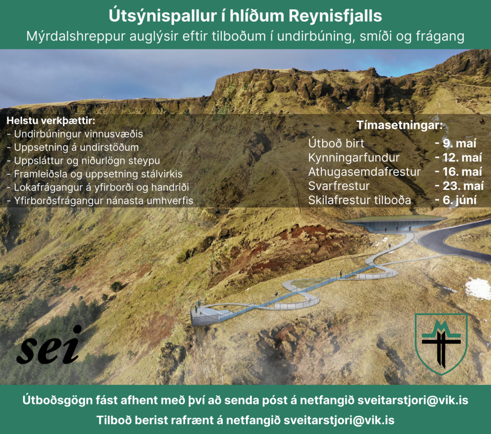 Útboð fyrir útsýnispall í hlíðum Reynisfjalls