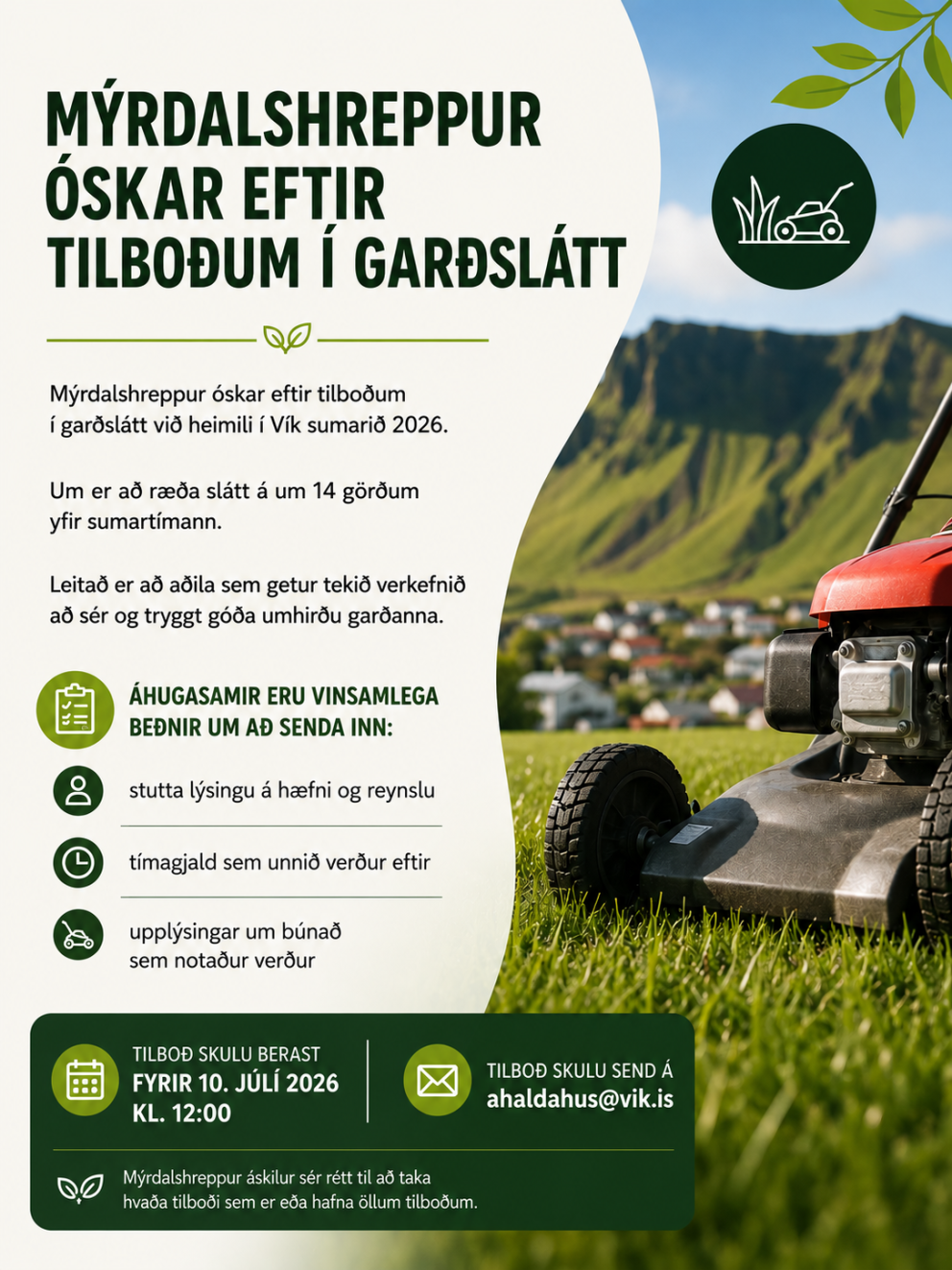 Óskað eftir tilboðum í garðslátt