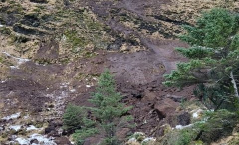 Skriða úr Reynisfjalli vestan við byggðina í Vík